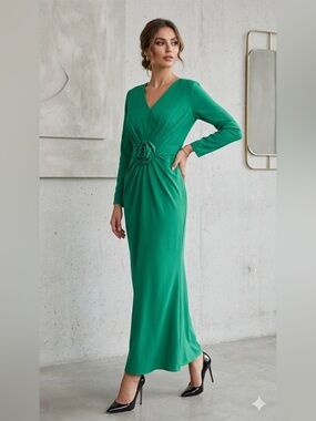 Emerald Long Sleeve Maxi Dress - Sleek Women's Dress
